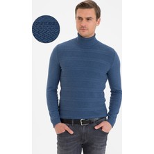 Pierre Cardin Erkek İndigo Mavi Melanj Slim Fit Triko Kazak 50233728-VR155