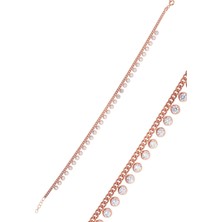 Söğütlü Silver Gümüş Rose Zirkon  Taşlı  Gurmet Zincirli Halhal