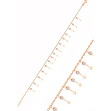 Söğütlü Silver Gümüş Rose Zirkon Taşlı Çift Sıra Yıldız Pullu Halhal