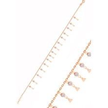 Söğütlü Silver Gümüş Rose Zirkon Taşlı Çift Sıra Üçgen Pullu Halhal