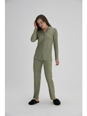 Eros 27690 Bayan Çizgili Gömlek Pijama Takımı