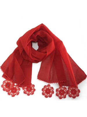 Anasanya Kırmızı Oyalı Fular