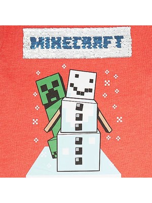 Minecraft Yılbaşı Temalı Çift Yönlü Pullu Minecraft Baskılı  Çocuk T-Shirt