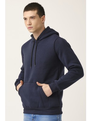 Mascarano Erkek Kalın Lacivert Kapüşonlu Basic Sweatshirt