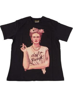 Bunlardan İstiyorum Daft Punk Frida Kahlo Tişört Siyah