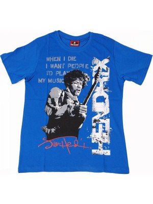 Bunlardan İstiyorum Jimi Hendrix No1 Tişört Mavi