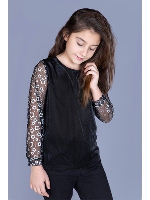 Toontoy Kız Çocuk Kolları Yıldızlı T-Shirt