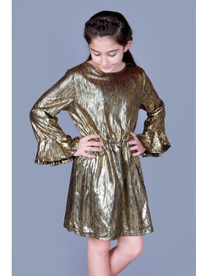 Toontoy Kız Çocuk Kol Ucu Volanlı Elbise