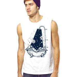 Astro Duş Beyaz Kesik Kol | Kolsuz Erkek T-Shirt | Atlet