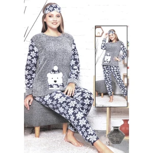 | Kadın Welsoft Polar Pijama Takımı Uzun Kol Uyku Bantlı