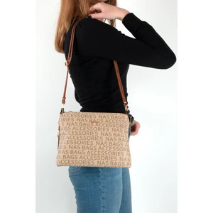 Nas Bag Nas 946 Yazılı Baskı Kadın Çapraz Çantası Vizon Taba
