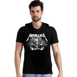 Metallica Kurukafa Siyah Kapüşonlu Kısa Kollu Erkek Tişört