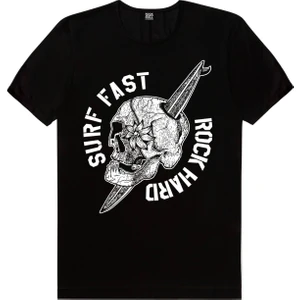 Sörf Kurukafa Siyah Kısa Kollu Erkek Tişört