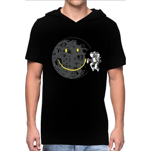Grafitici Astronot Siyah Kapüşonlu Kısa Kollu Erkek Tişört