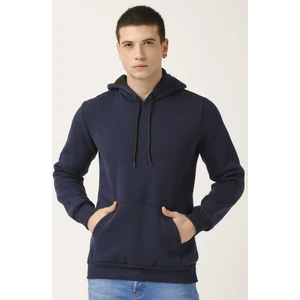 Erkek Kalın Lacivert Kapüşonlu Basic Sweatshirt
