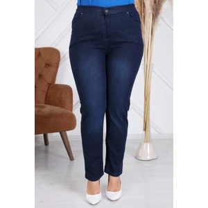 Beli Lastikli Büyük Beden Koyu Lacivert Kot Pantolon