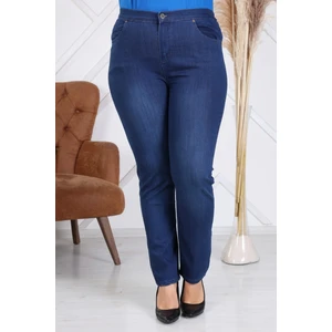 Beli Lastikli Büyük Beden Lacivert Kot Pantolon