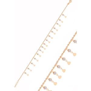 Söğütlü Silver Gümüş Rose Zirkon Taşlı Çift Sıra Kalp Pullu Halhal