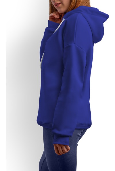 Acr Giyim Saks Mavi Kapüşonlu Belden Oturtmalı Kadın Sweatshirt