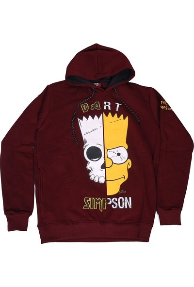 The Simpsons Bart (Skull) Kapüşonlu Sweatshirt Hoodie Bordo