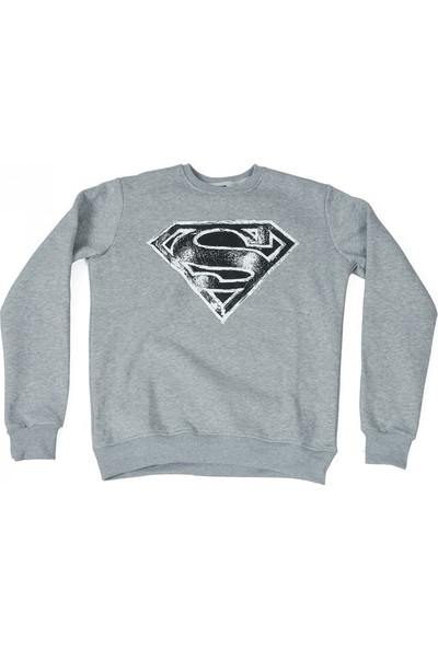 Superman Black And White Logo Sweatshirt Gri