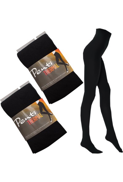 Penti Termal Kadın Siyah 2'li Içi Polar Kışlık Esnek Külotlu Çorap