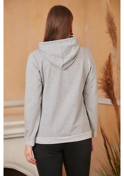 Kapşonlu Büyük Beden Gri Sweatshirt
