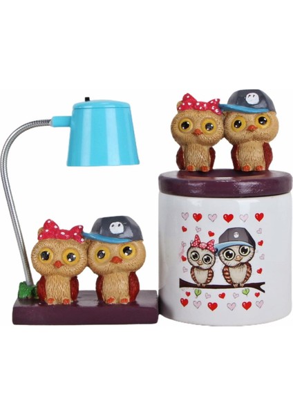 Best Friends Baykuş Işıklı Biblo Masa Gece Lambası Baykuş Kalemlik Arkadaşa Hediye Seti
