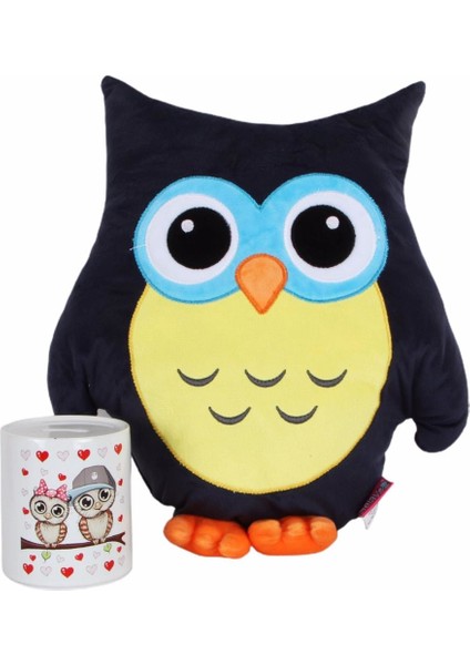 Baykuş Tasarımlı Yastık Best Friends Baykuş Temalı Kumbara Arkadaşa Hediye Seti