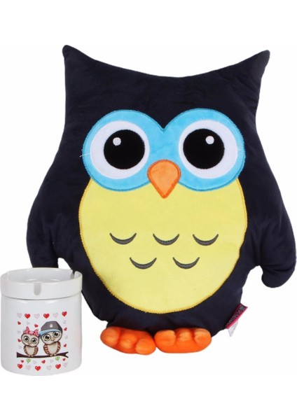 Baykuş Tasarımlı Yastık Best Friends Baykuş Temalı Küllük Arkadaşa Hediye Seti