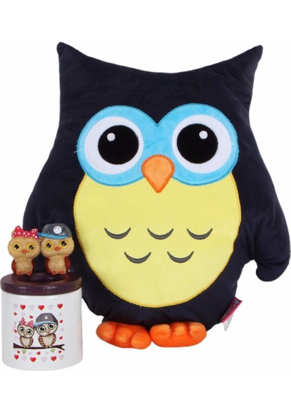 Baykuş Tasarımlı Yastık Best Friends Baykuş Biblo Kalemlik Arkadaşa Hediye Seti