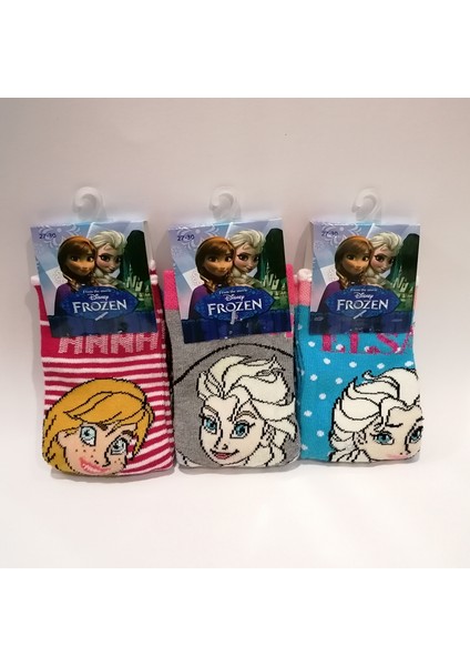Frozen Fr 5755 Lisanslı Kız Çocuk Soket Çorap 3'lü