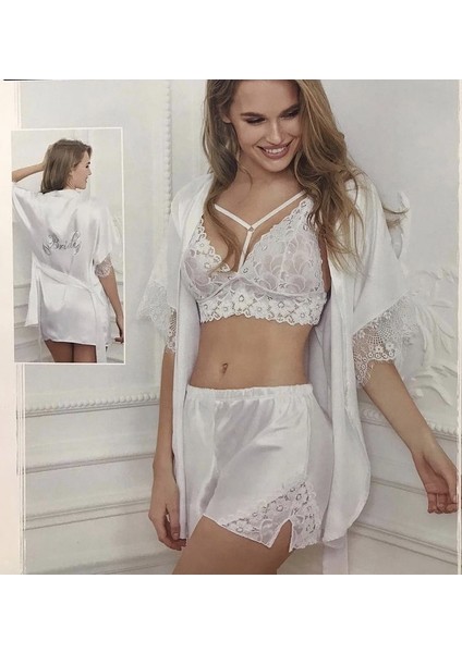 3 Lü Bralet Şort Sabahlık Set