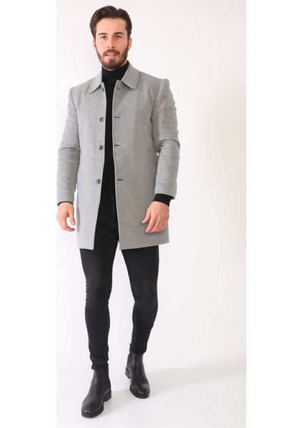 PLT8364 Dewberry Erkek Palto-Açık Gri