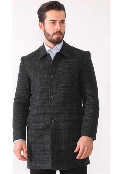 PLT8364 Dewberry Erkek Palto-Ekose Antrasit