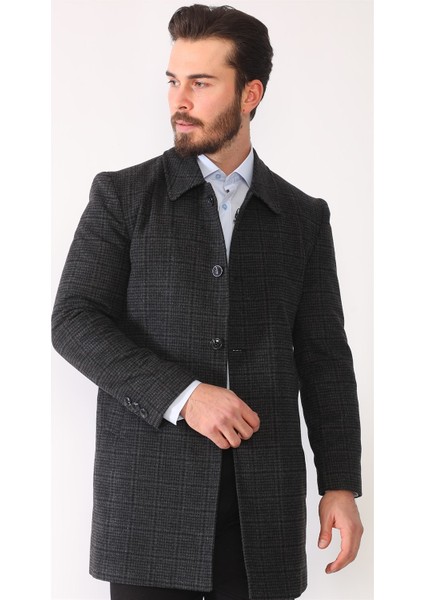 PLT8364 Dewberry Erkek Palto-Ekose Antrasit