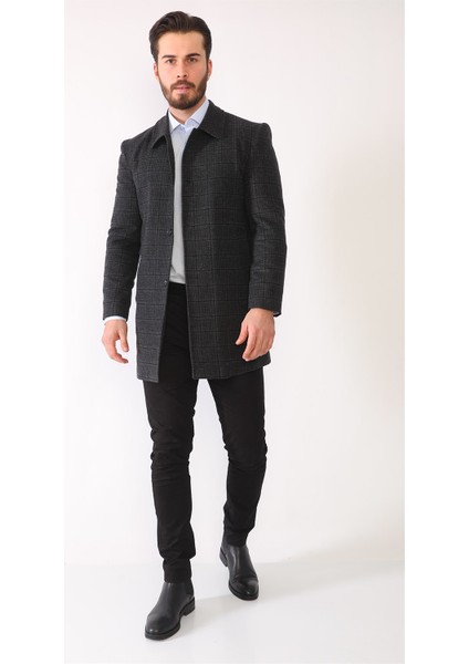 PLT8364 Dewberry Erkek Palto-Ekose Antrasit