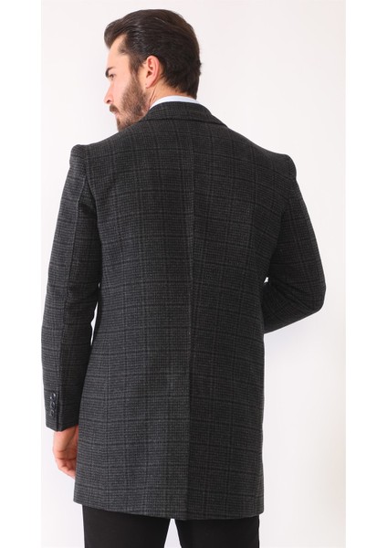 PLT8364 Dewberry Erkek Palto-Ekose Antrasit