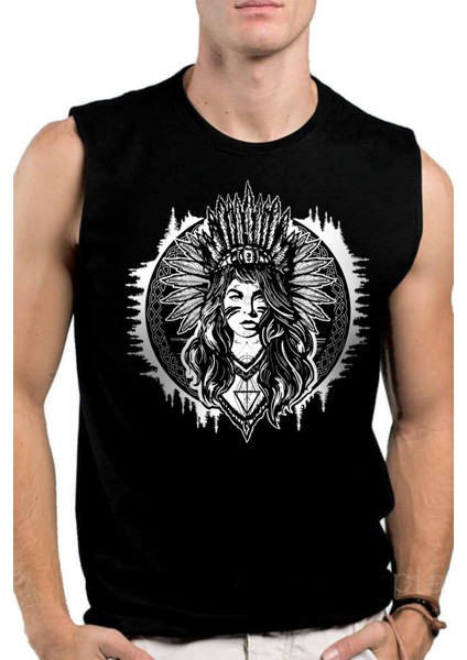 Kızılderili Kız Siyah Kesik Kol | Kolsuz Erkek T-Shirt | Atlet