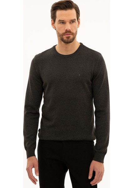 Erkek Antrasit Melanj Slim Fit Bisiklet Yaka Basic Triko Kazak 50229215-Vr081