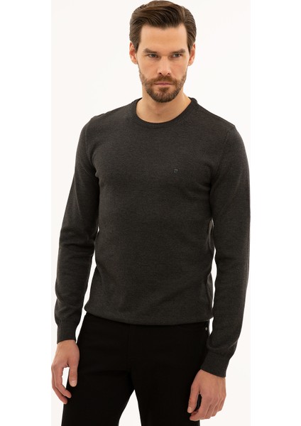 Erkek Antrasit Melanj Slim Fit Bisiklet Yaka Basic Triko Kazak 50229215-Vr081
