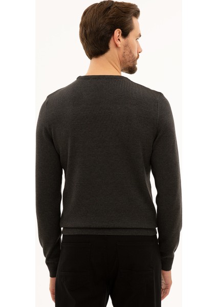 Erkek Antrasit Melanj Slim Fit Bisiklet Yaka Basic Triko Kazak 50229215-Vr081