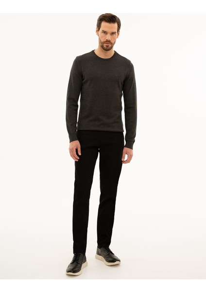 Erkek Antrasit Melanj Slim Fit Bisiklet Yaka Basic Triko Kazak 50229215-Vr081