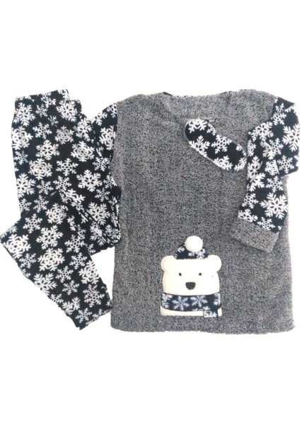 | Kadın Welsoft Polar Pijama Takımı Uzun Kol Uyku Bantlı