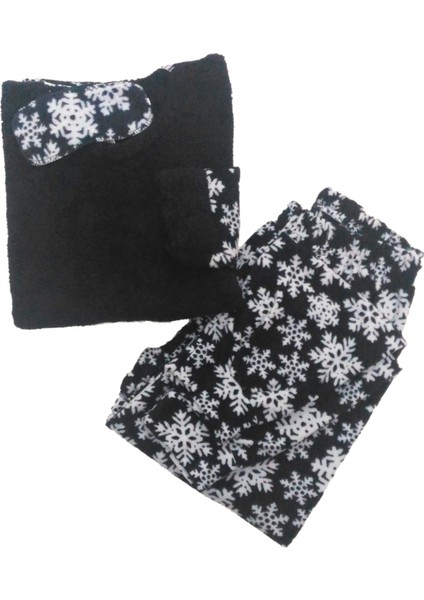 | Kadın Welsoft Polar Pijama Takımı Uzun Kol Uyku Bantlı