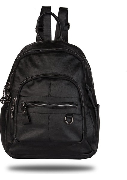 Nas Bag N-939 Yıkama Deri Sırt Siyah Sırt Çantası