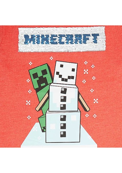 Yılbaşı Temalı Çift Yönlü Pullu Minecraft Baskılı Çocuk T-Shirt