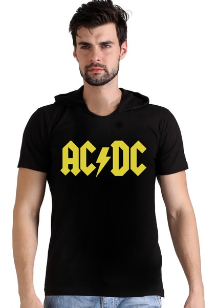 Acdc Siyah Kapüşonlu Kısa Kollu Erkek Tişört