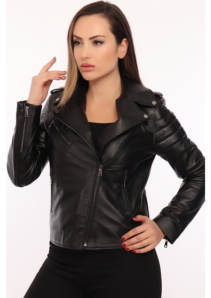 Deri Daisy Siyah Kadın Deri Ceket