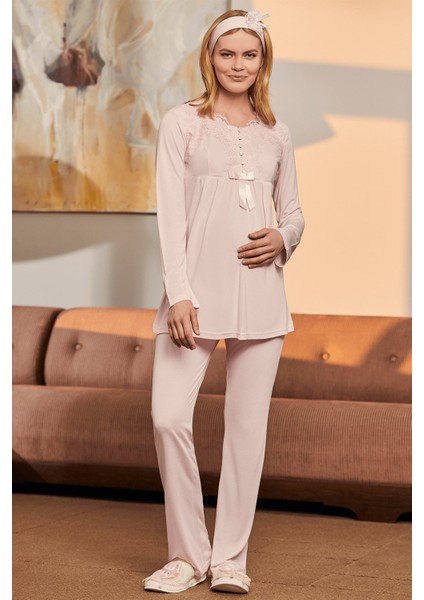 1924 Şal Hediyeli Lohusa Pijama, Gecelik, Sabahlık Set